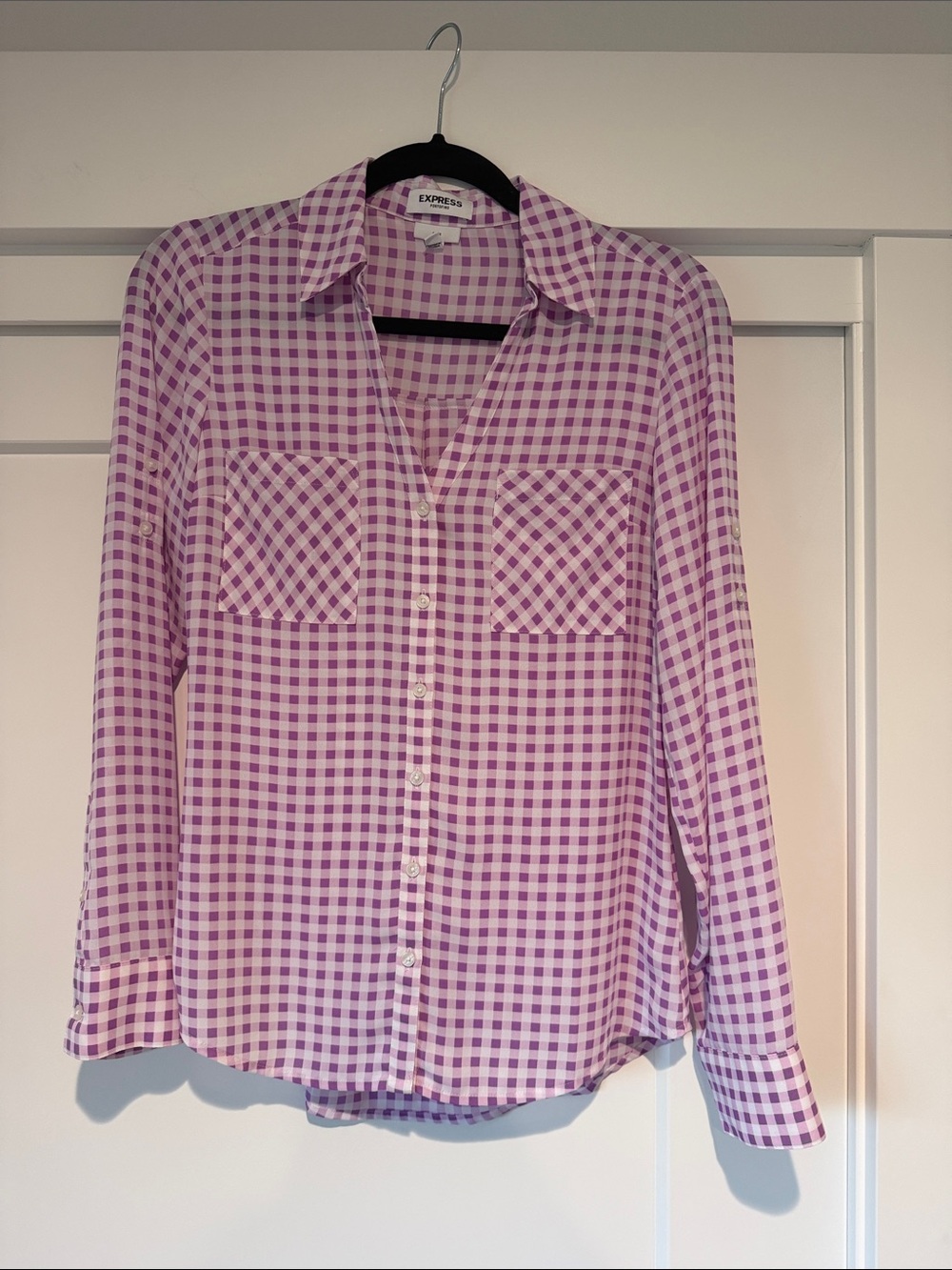 Express Lavender Gingham Button-Down Shirt